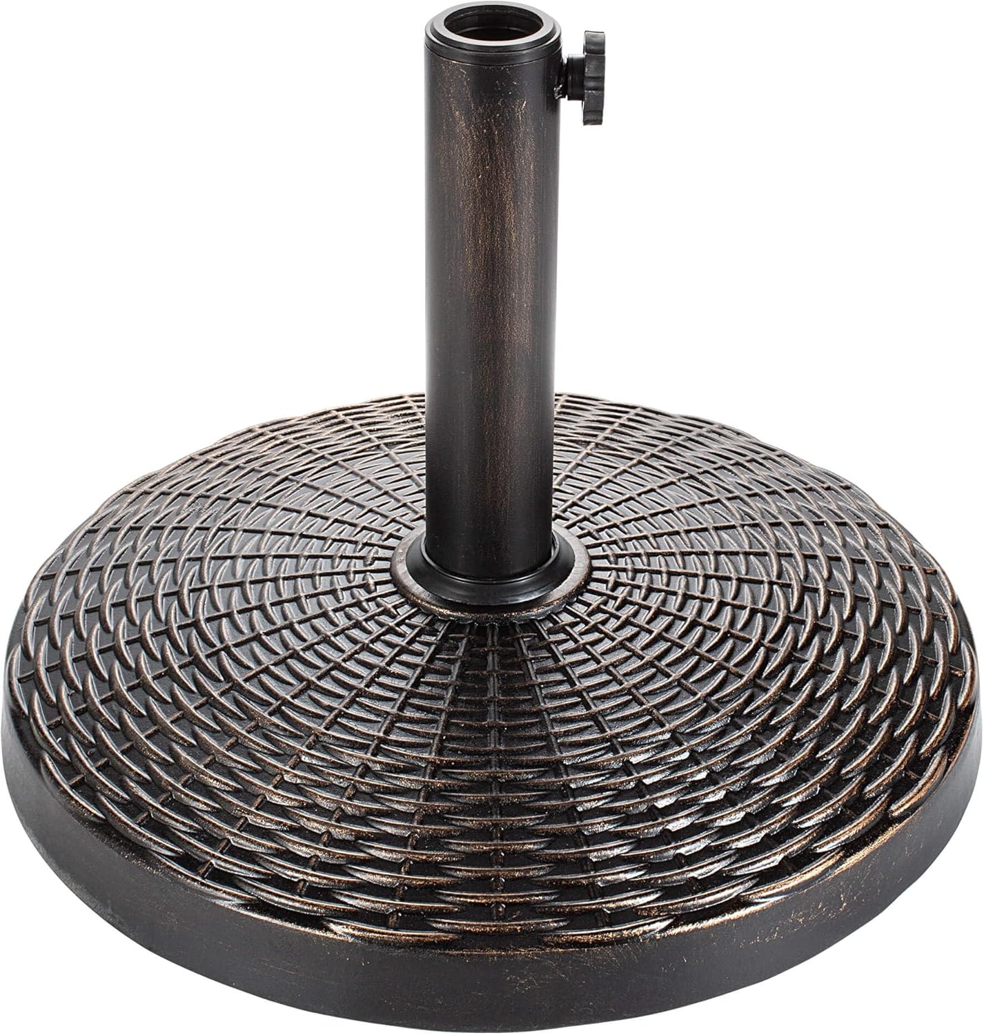SUNGUARD UMBRELLAS Round Patio Umbrella Base, Bronze Resin Concrete Outdoor Market Umbrella Stand with Adjustable Pole Reducers, Tension Screw, Fits Up to 1.9 in Poles, for 7 ft to 11 ft Patio Umbrellas