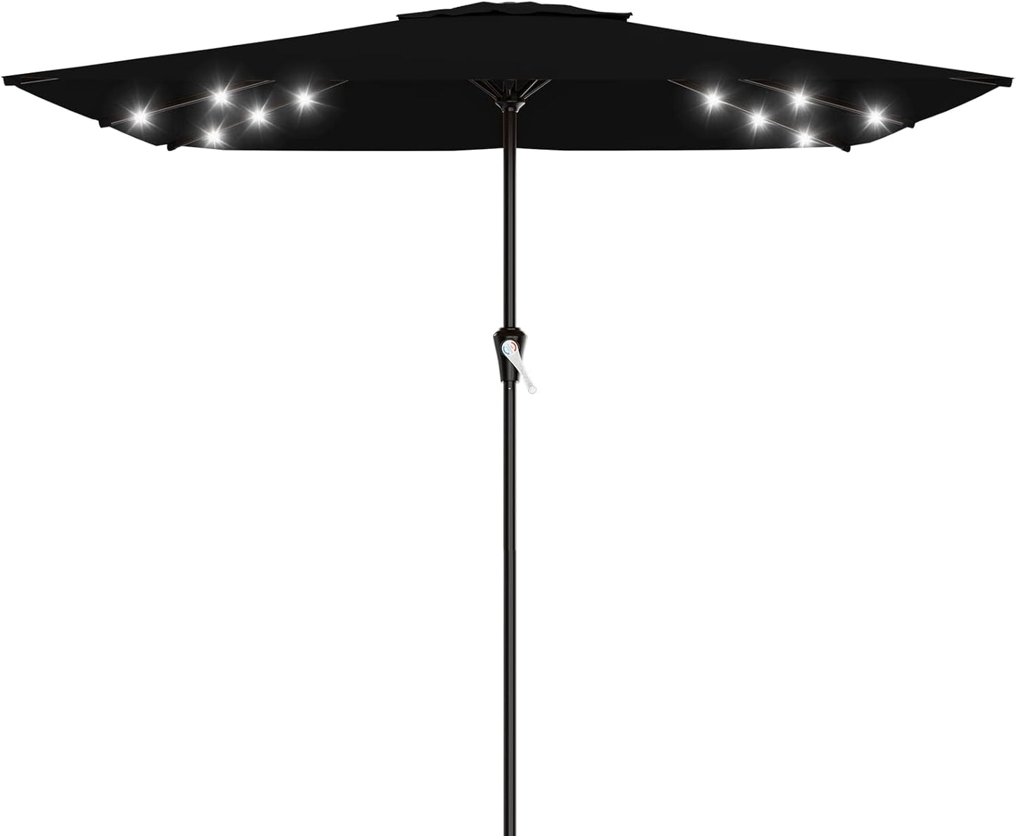 SUNGUARD UMBRELLAS Rectangular Solar LED Patio Umbrella, Outdoor Market Table Umbrella with 16 Solar Lights, Crank Lift, Push-Button Tilt, Vented Water-Repellent Canopy, Yellow, Base Not Included