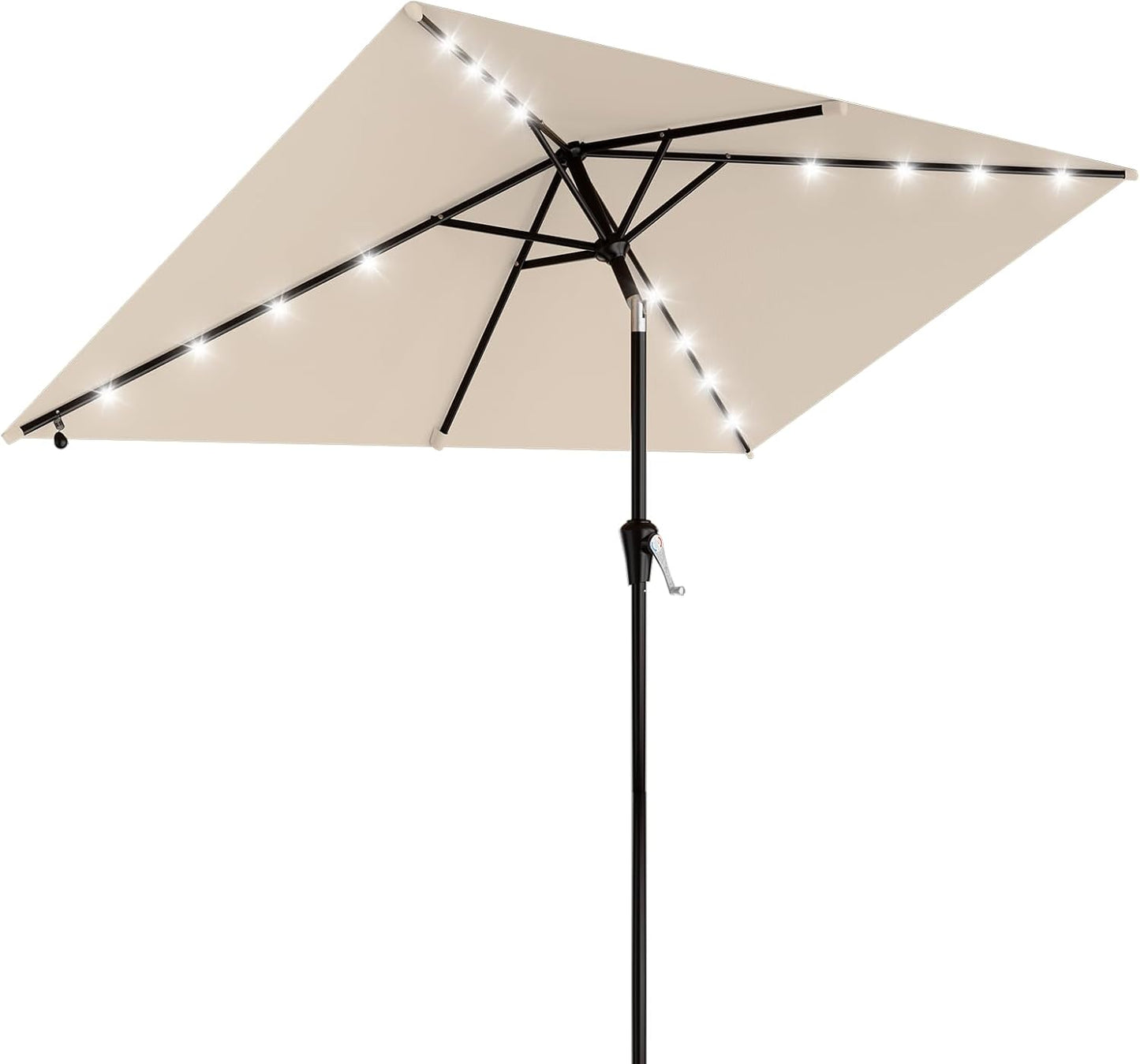 SUNGUARD UMBRELLAS Rectangular Solar LED Patio Umbrella, Outdoor Market Table Umbrella with 16 Solar Lights, Crank Lift, Push-Button Tilt, Vented Water-Repellent Canopy, Yellow, Base Not Included