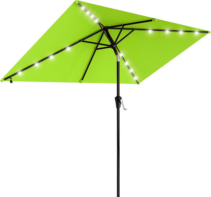SUNGUARD UMBRELLAS Rectangular Solar LED Patio Umbrella, Outdoor Market Table Umbrella with 16 Solar Lights, Crank Lift, Push-Button Tilt, Vented Water-Repellent Canopy, Yellow, Base Not Included