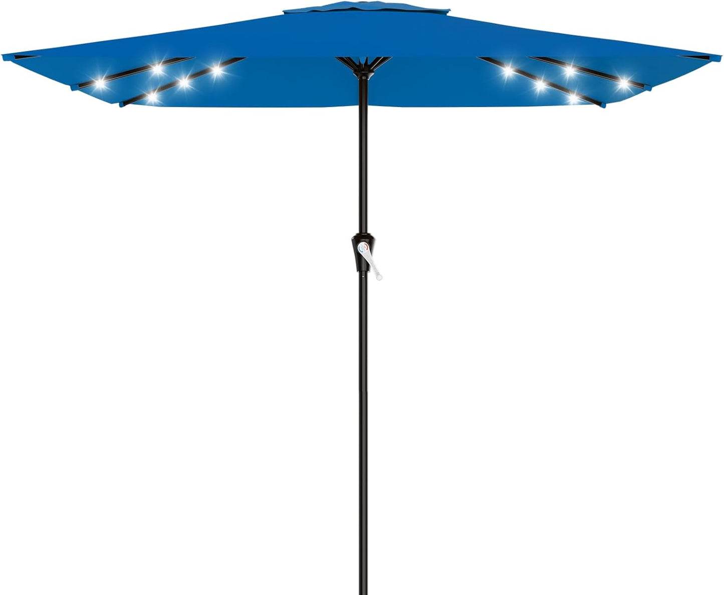 SUNGUARD UMBRELLAS Rectangular Solar LED Patio Umbrella, Outdoor Market Table Umbrella with 16 Solar Lights, Crank Lift, Push-Button Tilt, Vented Water-Repellent Canopy, Yellow, Base Not Included