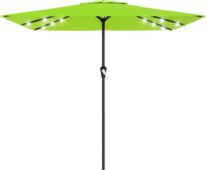 SUNGUARD UMBRELLAS Rectangular Solar LED Patio Umbrella, Outdoor Market Table Umbrella with 16 Solar Lights, Crank Lift, Push-Button Tilt, Vented Water-Repellent Canopy, Yellow, Base Not Included