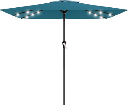 SUNGUARD UMBRELLAS Rectangular Solar LED Patio Umbrella, Outdoor Market Table Umbrella with 16 Solar Lights, Crank Lift, Push-Button Tilt, Vented Water-Repellent Canopy, Yellow, Base Not Included