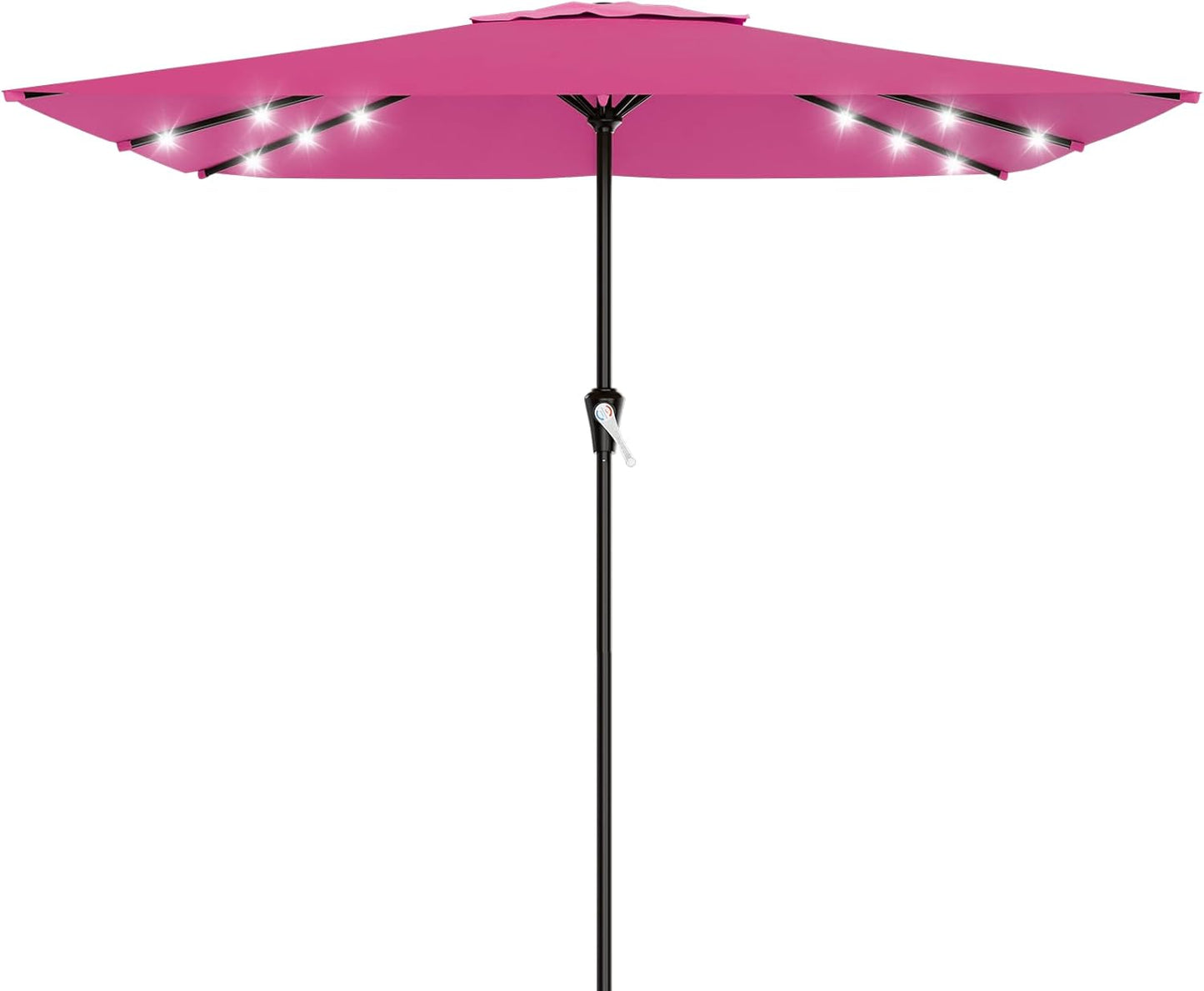 SUNGUARD UMBRELLAS Rectangular Solar LED Patio Umbrella, Outdoor Market Table Umbrella with 16 Solar Lights, Crank Lift, Push-Button Tilt, Vented Water-Repellent Canopy, Yellow, Base Not Included