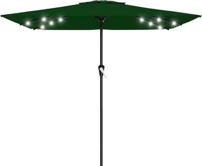 SUNGUARD UMBRELLAS Rectangular Solar LED Patio Umbrella, Outdoor Market Table Umbrella with 16 Solar Lights, Crank Lift, Push-Button Tilt, Vented Water-Repellent Canopy, Yellow, Base Not Included