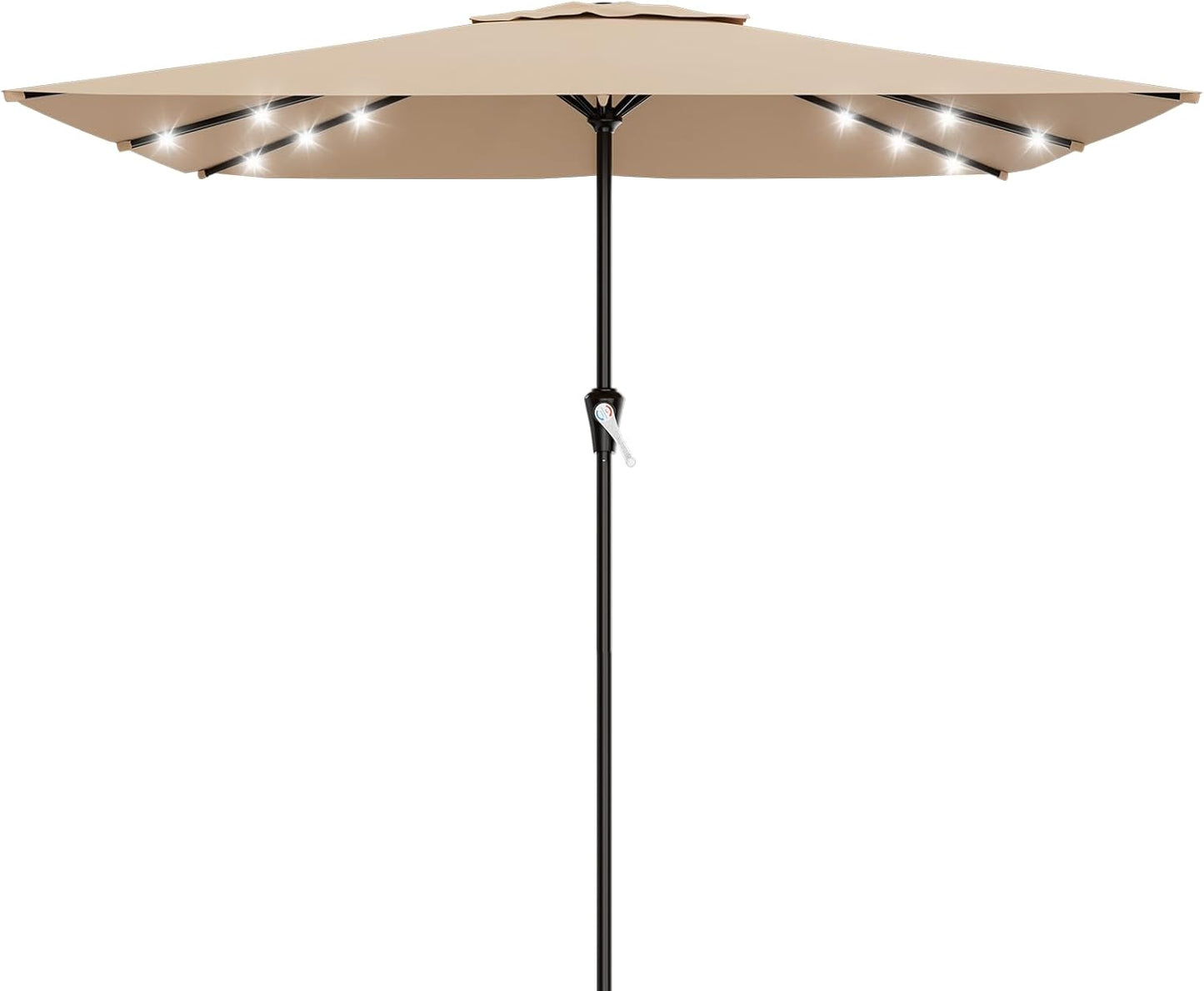 SUNGUARD UMBRELLAS Rectangular Solar LED Patio Umbrella, Outdoor Market Table Umbrella with 16 Solar Lights, Crank Lift, Push-Button Tilt, Vented Water-Repellent Canopy, Yellow, Base Not Included