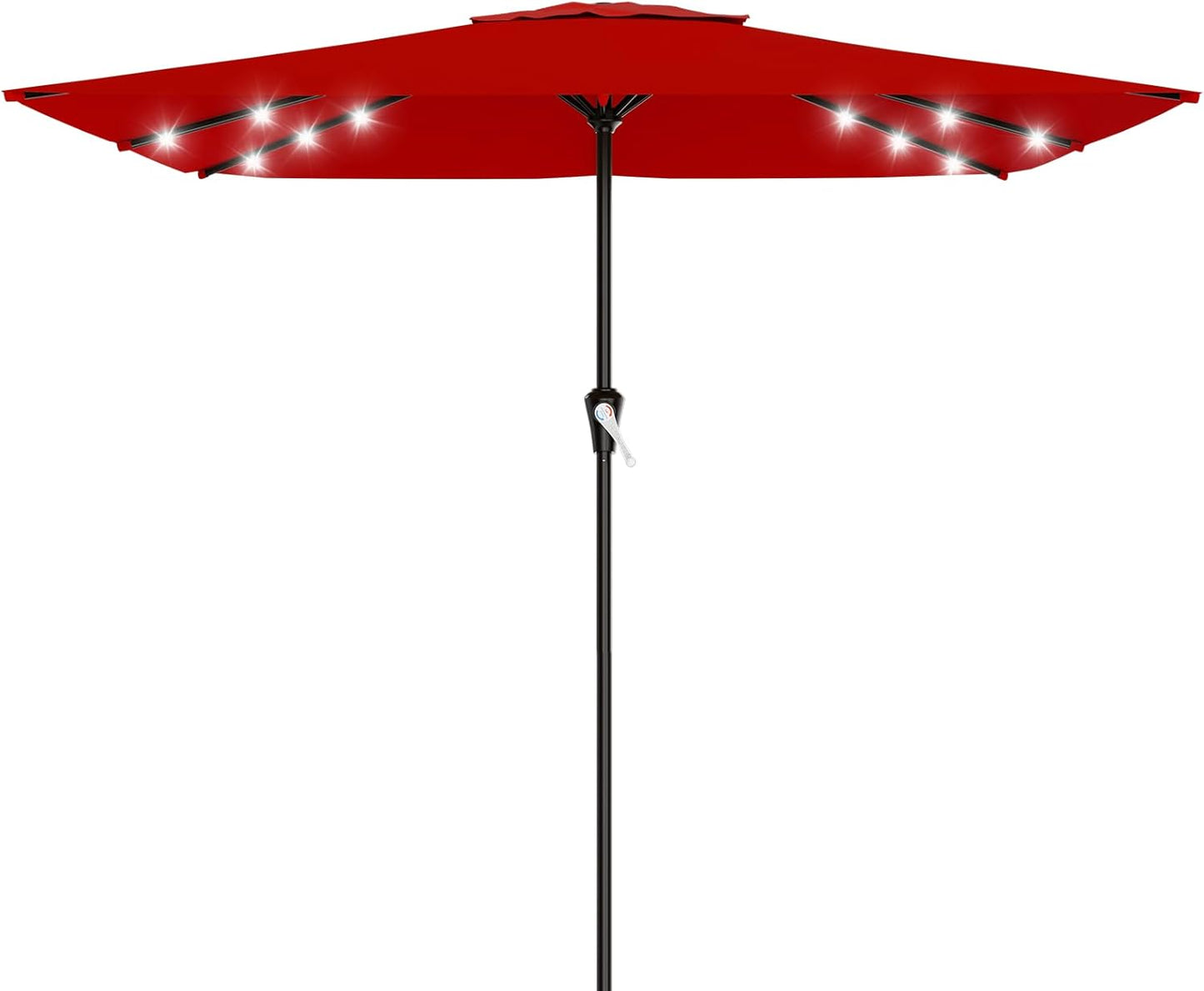 SUNGUARD UMBRELLAS Rectangular Solar LED Patio Umbrella, Outdoor Market Table Umbrella with 16 Solar Lights, Crank Lift, Push-Button Tilt, Vented Water-Repellent Canopy, Yellow, Base Not Included