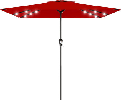 SUNGUARD UMBRELLAS Rectangular Solar LED Patio Umbrella, Outdoor Market Table Umbrella with 16 Solar Lights, Crank Lift, Push-Button Tilt, Vented Water-Repellent Canopy, Yellow, Base Not Included