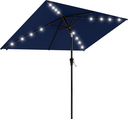 SUNGUARD UMBRELLAS Rectangular Solar LED Patio Umbrella, Outdoor Market Table Umbrella with 16 Solar Lights, Crank Lift, Push-Button Tilt, Vented Water-Repellent Canopy, Yellow, Base Not Included