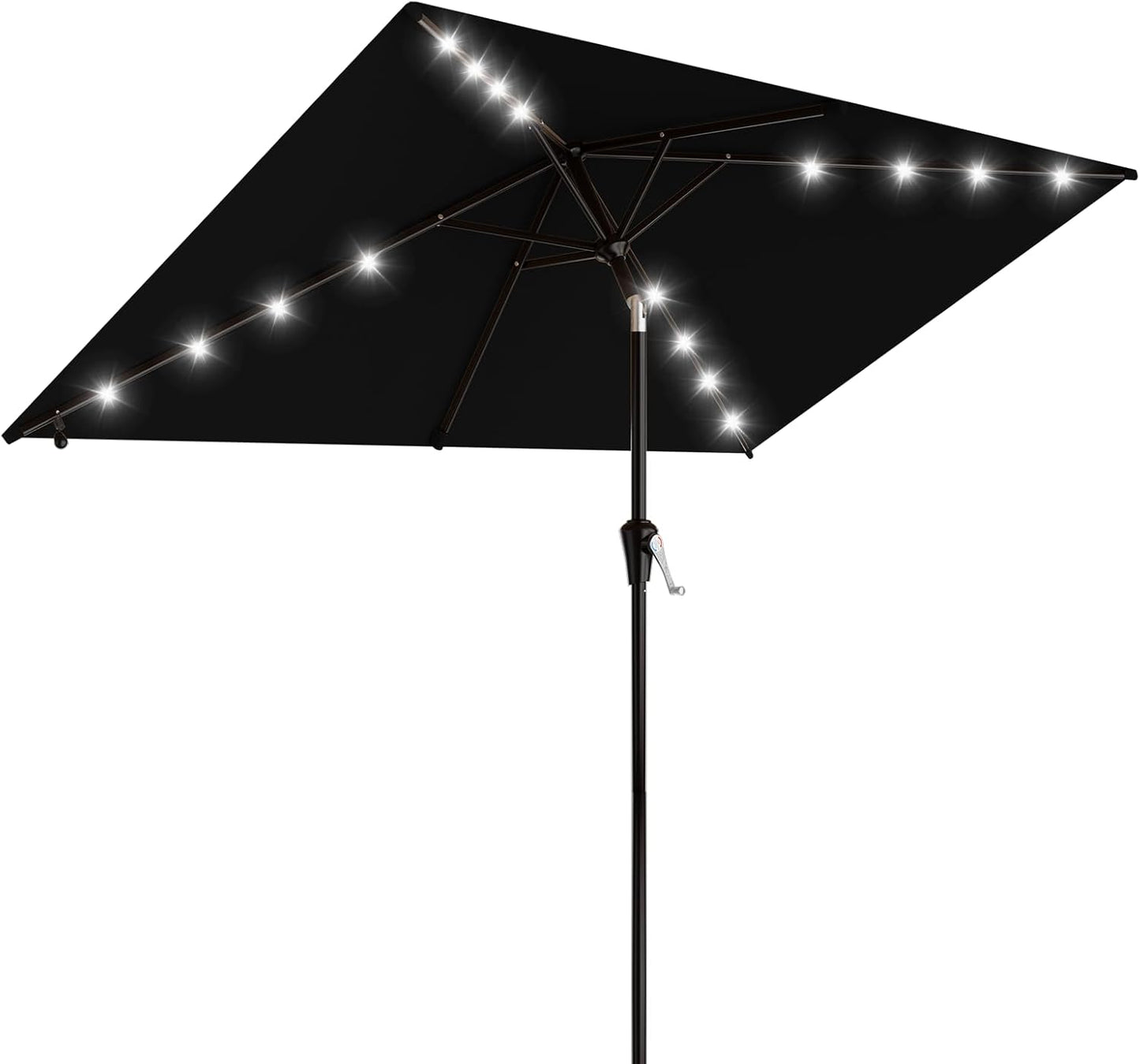 SUNGUARD UMBRELLAS Rectangular Solar LED Patio Umbrella, Outdoor Market Table Umbrella with 16 Solar Lights, Crank Lift, Push-Button Tilt, Vented Water-Repellent Canopy, Yellow, Base Not Included
