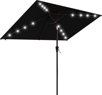 SUNGUARD UMBRELLAS Rectangular Solar LED Patio Umbrella, Outdoor Market Table Umbrella with 16 Solar Lights, Crank Lift, Push-Button Tilt, Vented Water-Repellent Canopy, Yellow, Base Not Included