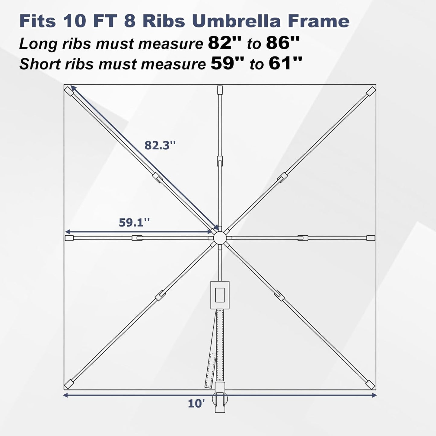 SUNGUARD UMBRELLAS 10 ft x 10 ft Square Cantilever Umbrella Replacement Canopy, 8-Rib Offset Patio Umbrella Fabric Cover, 230 GSM Solution-Dyed Polyester, UPF 50+, Canopy Only