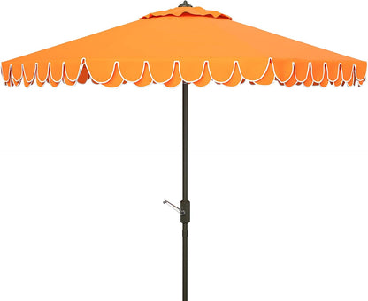 SUNGUARD UMBRELLAS 9 ft Valance Patio Umbrella, Round Outdoor Market Umbrella with Crank Lift, Auto Tilt, Decorative Petal Trim, Polyester Canopy, Brown Aluminum Pole, Pacific Blue