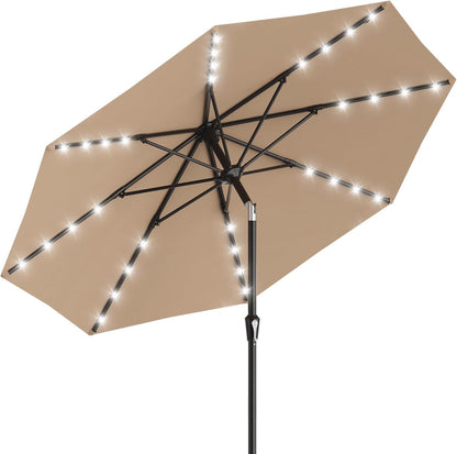 SUNGUARD UMBRELLAS Rectangular Solar LED Patio Umbrella, Outdoor Market Table Umbrella with 16 Solar Lights, Crank Lift, Push-Button Tilt, Vented Water-Repellent Canopy, Yellow, Base Not Included