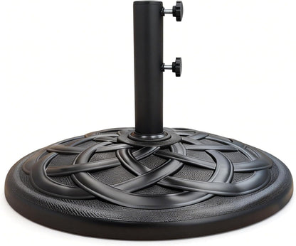 SUNGUARD UMBRELLAS Round Heavy Duty Patio Umbrella Base, Resin Concrete Outdoor Market Umbrella Stand with Powder-Coated Metal Stem, Adjustable Pole Holder, Black, Fits 1.5 in to 2 in Poles