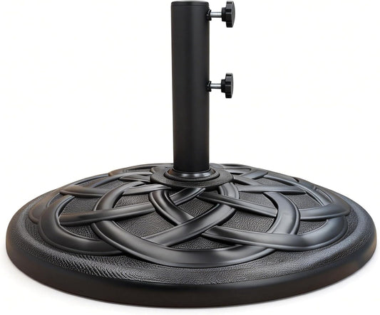 SUNGUARD UMBRELLAS Round Heavy Duty Patio Umbrella Base, Resin Concrete Outdoor Market Umbrella Stand with Powder-Coated Metal Stem, Adjustable Pole Holder, Black, Fits 1.5 in to 2 in Poles