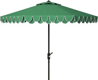 SUNGUARD UMBRELLAS 9 ft Valance Patio Umbrella, Round Outdoor Market Umbrella with Crank Lift, Auto Tilt, Decorative Petal Trim, Polyester Canopy, Brown Aluminum Pole, Pacific Blue