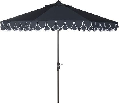 SUNGUARD UMBRELLAS 9 ft Valance Patio Umbrella, Round Outdoor Market Umbrella with Crank Lift, Auto Tilt, Decorative Petal Trim, Polyester Canopy, Brown Aluminum Pole, Pacific Blue
