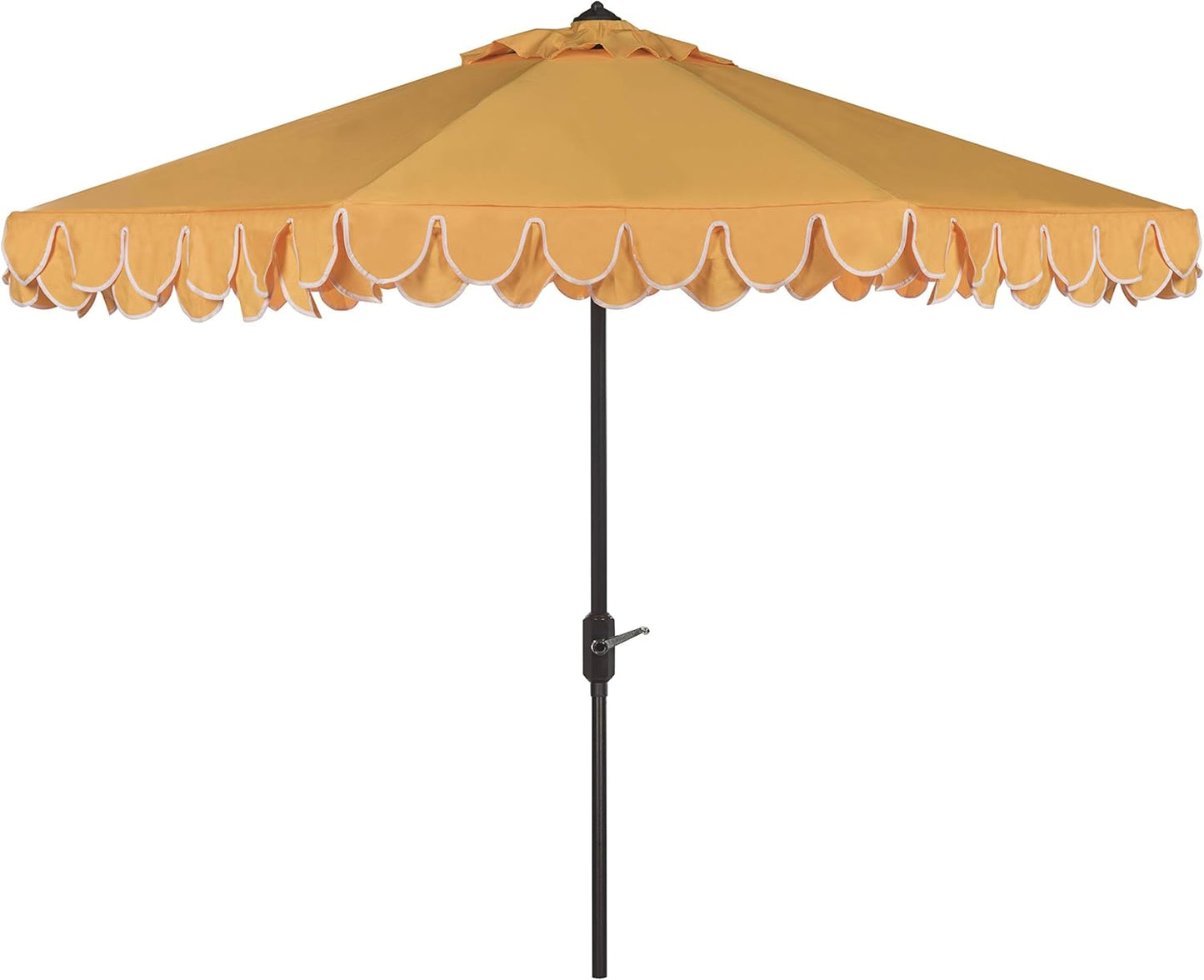 SUNGUARD UMBRELLAS 9 ft Valance Patio Umbrella, Round Outdoor Market Umbrella with Crank Lift, Auto Tilt, Decorative Petal Trim, Polyester Canopy, Brown Aluminum Pole, Pacific Blue