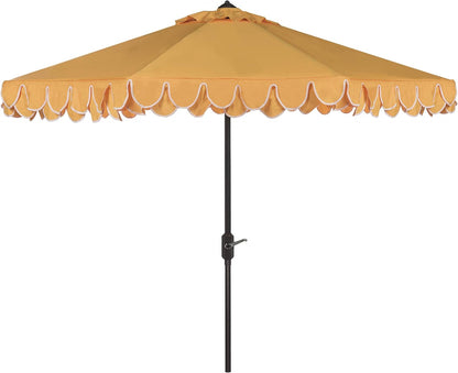 SUNGUARD UMBRELLAS 9 ft Valance Patio Umbrella, Round Outdoor Market Umbrella with Crank Lift, Auto Tilt, Decorative Petal Trim, Polyester Canopy, Brown Aluminum Pole, Pacific Blue
