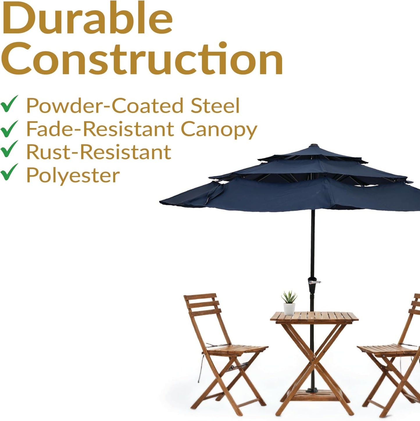 SUNGUARD UMBRELLAS 10 ft 3-Tier Solar LED Patio Umbrella, Outdoor Market Table Umbrella with 24 LED Lights, Crank Lift, Push-Button Tilt, Vented Polyester Canopy, 1.5 in Pole, Base Not Included