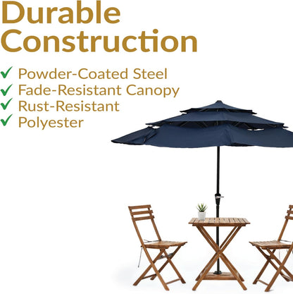 SUNGUARD UMBRELLAS 10 ft 3-Tier Solar LED Patio Umbrella, Outdoor Market Table Umbrella with 24 LED Lights, Crank Lift, Push-Button Tilt, Vented Polyester Canopy, 1.5 in Pole, Base Not Included