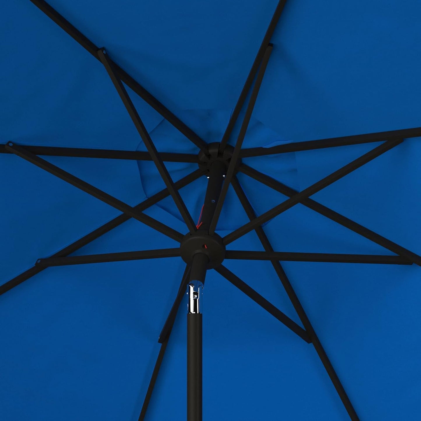 SUNGUARD UMBRELLAS 9 ft Valance Patio Umbrella, Round Outdoor Market Umbrella with Crank Lift, Auto Tilt, Decorative Petal Trim, Polyester Canopy, Brown Aluminum Pole, Pacific Blue