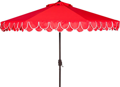 SUNGUARD UMBRELLAS 9 ft Valance Patio Umbrella, Round Outdoor Market Umbrella with Crank Lift, Auto Tilt, Decorative Petal Trim, Polyester Canopy, Brown Aluminum Pole, Pacific Blue
