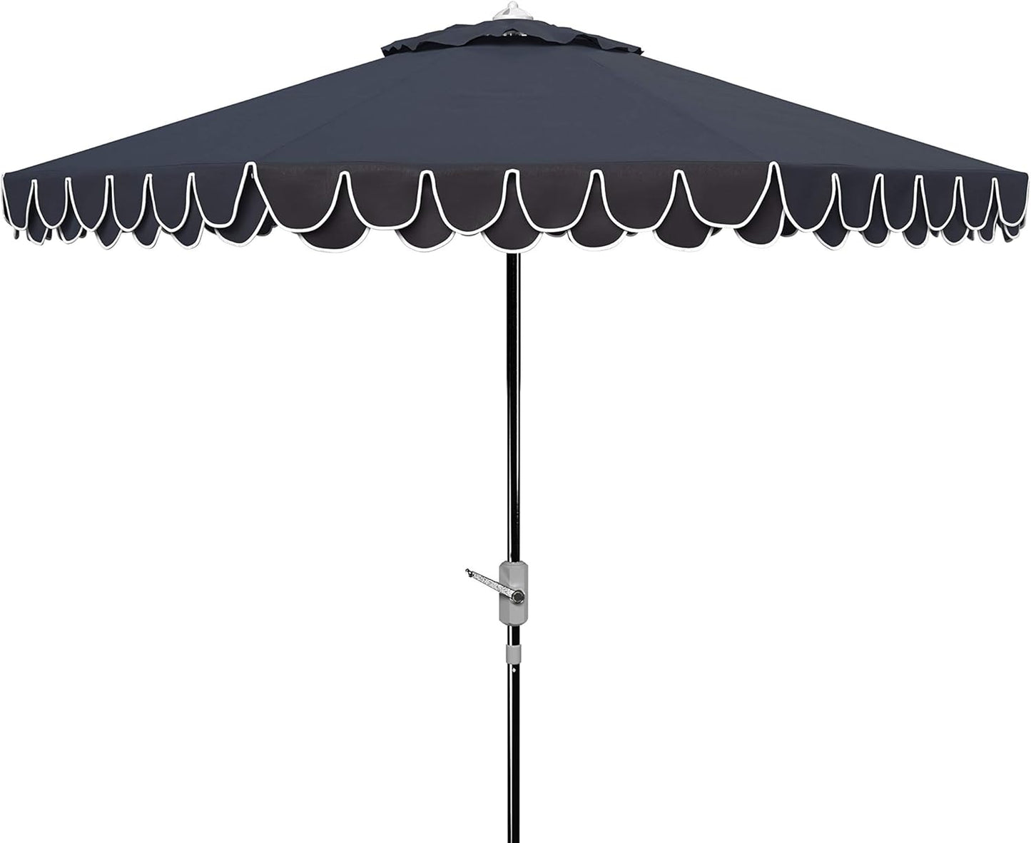 SUNGUARD UMBRELLAS 9 ft Valance Patio Umbrella, Round Outdoor Market Umbrella with Crank Lift, Auto Tilt, Decorative Petal Trim, Polyester Canopy, Brown Aluminum Pole, Pacific Blue