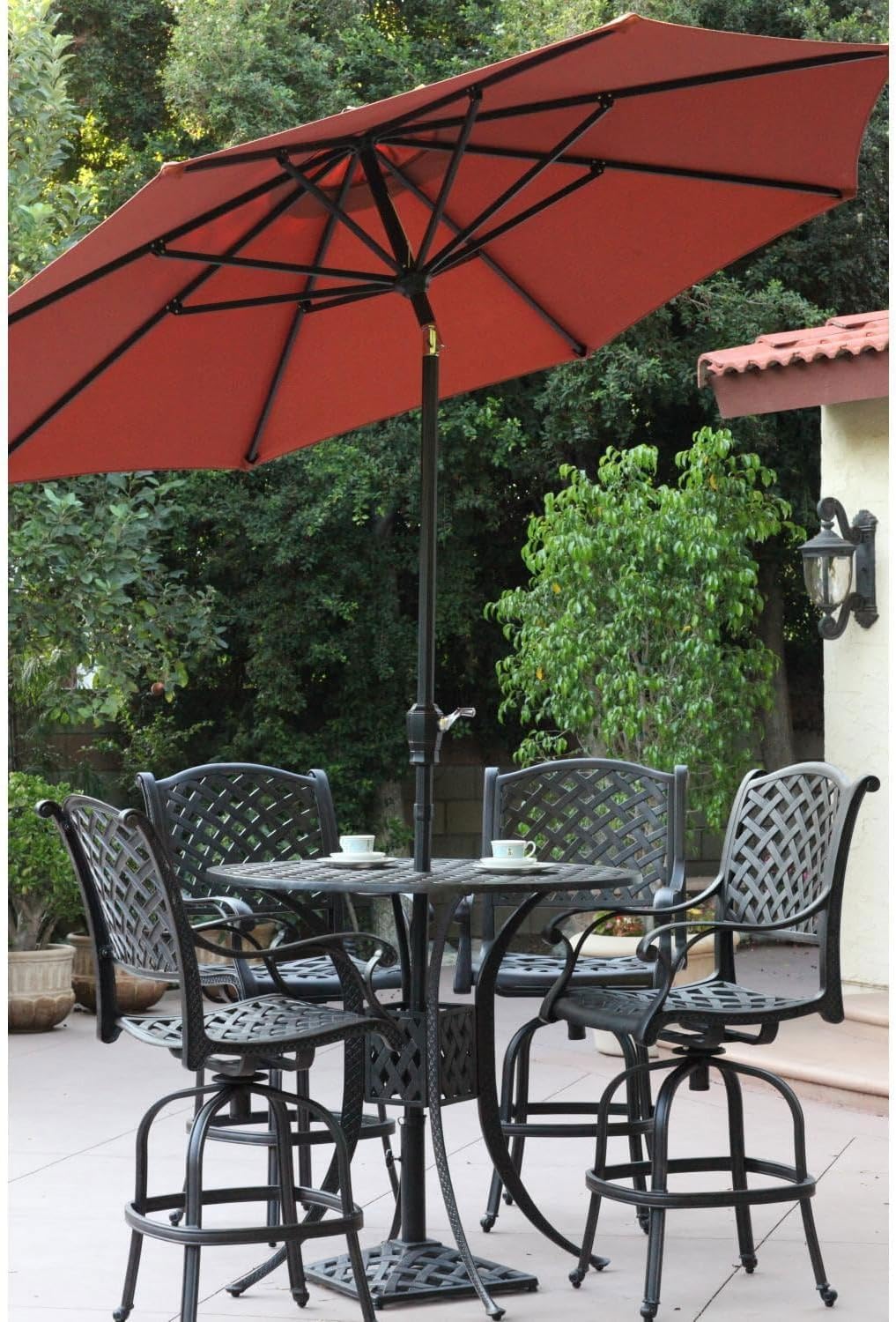 SUNGUARD UMBRELLAS 9 ft Aluminum Bar Height Auto Tilt Patio Market Umbrella, Brown Outdoor Umbrella with Powder-Coated Frame