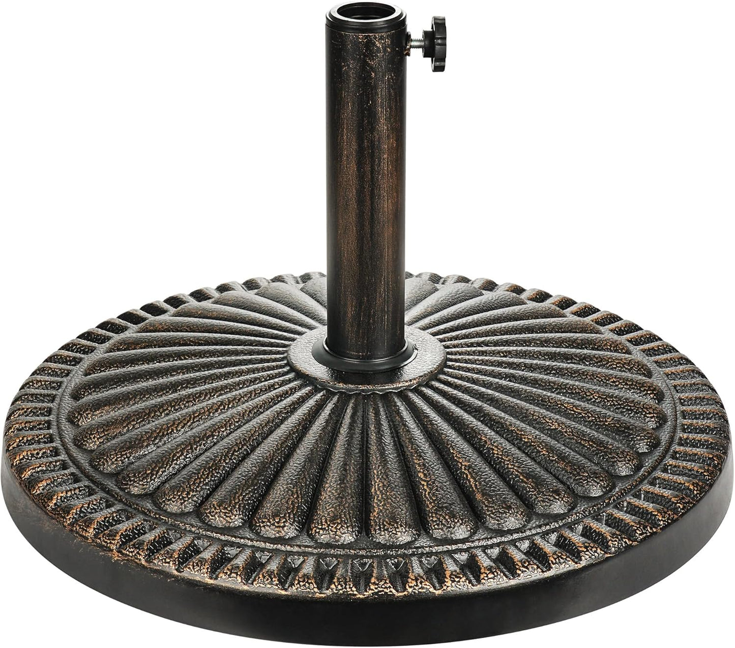 SUNGUARD UMBRELLAS Round Patio Umbrella Base, Bronze Resin Concrete Outdoor Market Umbrella Stand with Adjustable Pole Reducers, Tension Screw, Fits Up to 1.9 in Poles, for 7 ft to 11 ft Patio Umbrellas