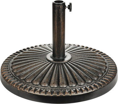 SUNGUARD UMBRELLAS Round Patio Umbrella Base, Bronze Resin Concrete Outdoor Market Umbrella Stand with Adjustable Pole Reducers, Tension Screw, Fits Up to 1.9 in Poles, for 7 ft to 11 ft Patio Umbrellas