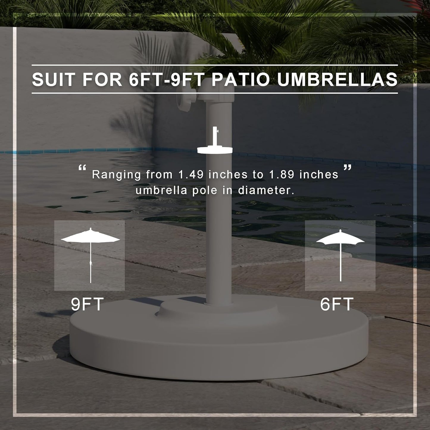 SUNGUARD UMBRELLAS 50 lb Round Concrete Patio Umbrella Base, Powder-Coated Steel Outdoor Umbrella Stand with 16 in Receiver Pole, White, Fits Up to 1.5 in Umbrella Poles