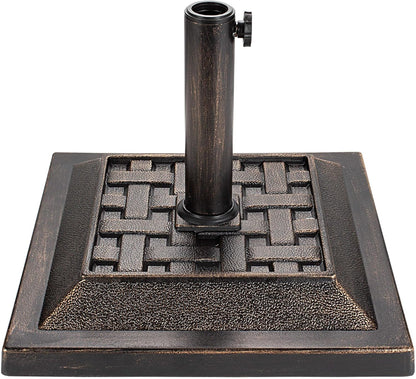 SUNGUARD UMBRELLAS Round Patio Umbrella Base, Bronze Resin Concrete Outdoor Market Umbrella Stand with Adjustable Pole Reducers, Tension Screw, Fits Up to 1.9 in Poles, for 7 ft to 11 ft Patio Umbrellas