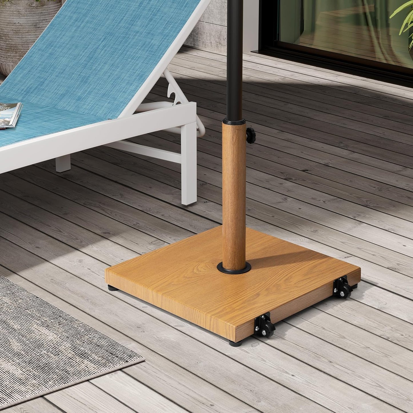 SUNGUARD UMBRELLAS 43 lb Square Patio Umbrella Base with Wheels, Pre-Filled Concrete Outdoor Market Umbrella Stand, Powder-Coated Steel, Gray, Fits 1.37 in, 1.5 in, and 1.9 in Poles