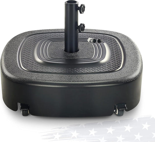 SUNGUARD UMBRELLAS 154 lb Fillable Mobile Patio Umbrella Base with 4 Wheels, Water or Sand Filled Outdoor Market Umbrella Stand with 2 Wheel Locks and 2 Knobs, Black, Fits 6 ft to 12 ft Straight-Pole Umbrellas