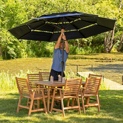SUNGUARD UMBRELLAS 10 ft 3-Tier Solar LED Patio Umbrella, Outdoor Market Table Umbrella with 24 LED Lights, Crank Lift, Push-Button Tilt, Vented Polyester Canopy, 1.5 in Pole, Base Not Included