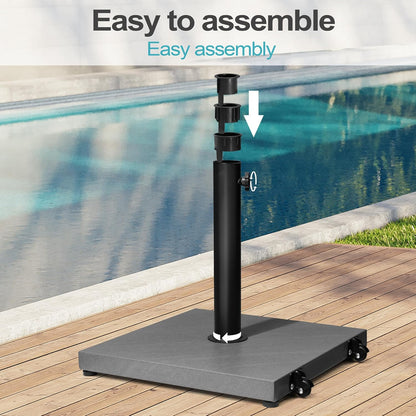 SUNGUARD UMBRELLAS 43 lb Square Patio Umbrella Base with Wheels, Pre-Filled Concrete Outdoor Market Umbrella Stand, Powder-Coated Steel, Gray, Fits 1.37 in, 1.5 in, and 1.9 in Poles