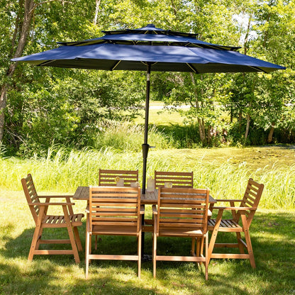 SUNGUARD UMBRELLAS 10 ft 3-Tier Solar LED Patio Umbrella, Outdoor Market Table Umbrella with 24 LED Lights, Crank Lift, Push-Button Tilt, Vented Polyester Canopy, 1.5 in Pole, Base Not Included